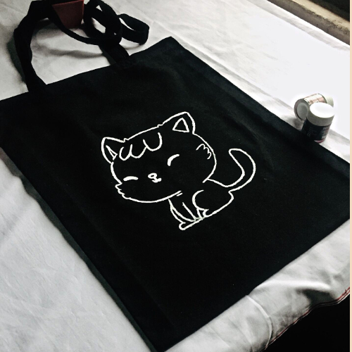 Amu Redi Cute Cat Design Hand Printed Tote Bag Sri Lanka