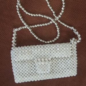 Ladies’ beads bags white color Sri Lanka